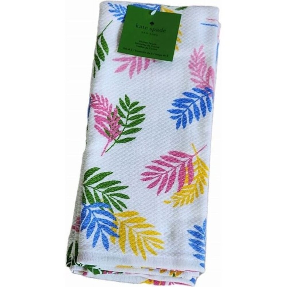 Kate Spade New York Colorful Leaf Design Kitchen Towels Set Of 2 NWT